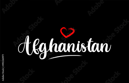 Afghanistan country with love red heart on black background