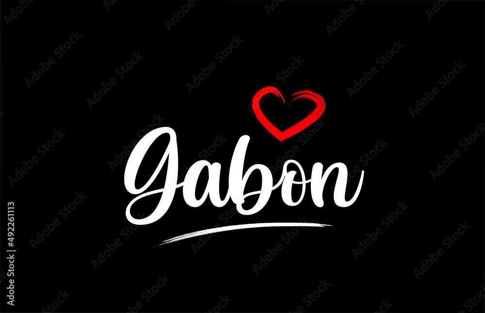 Gabon country with love red heart on black background