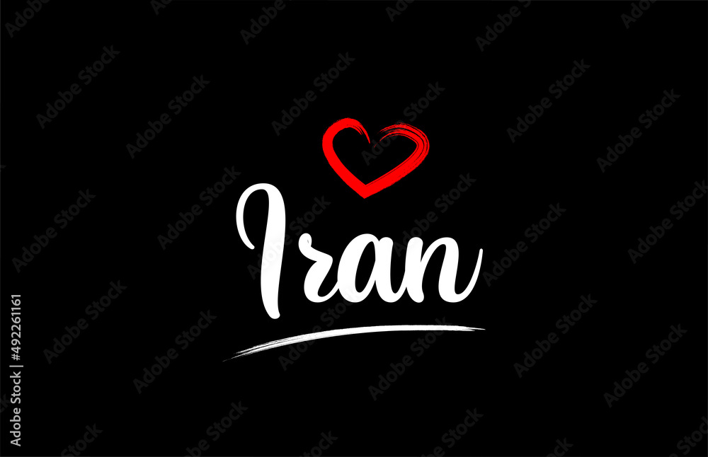 Iran country with love red heart on black background