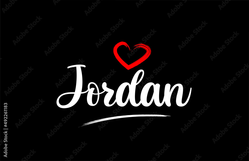 Jordan country with love red heart on black background
