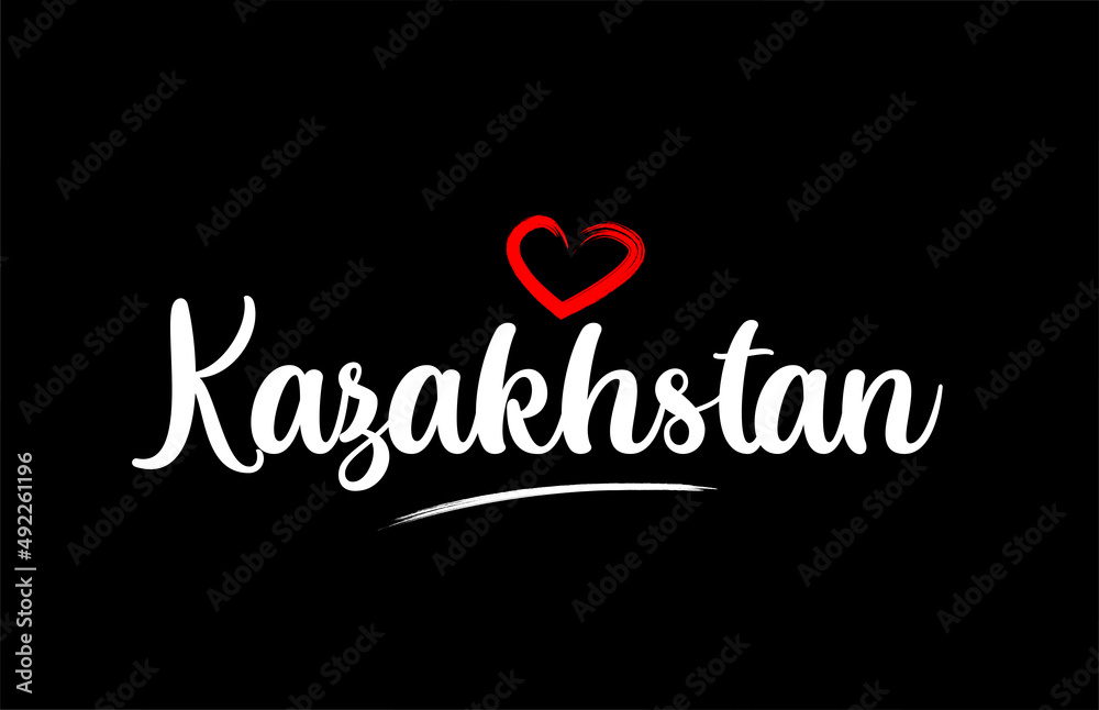 Kazakhstan country with love red heart on black background