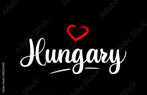 Hungary country with love red heart on black background