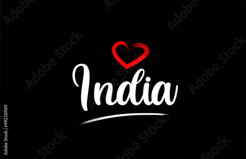 India country with love red heart on black background