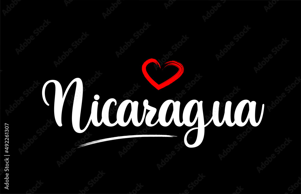 Nicaragua country with love red heart on black background Nicaragua country with love red heart on black background