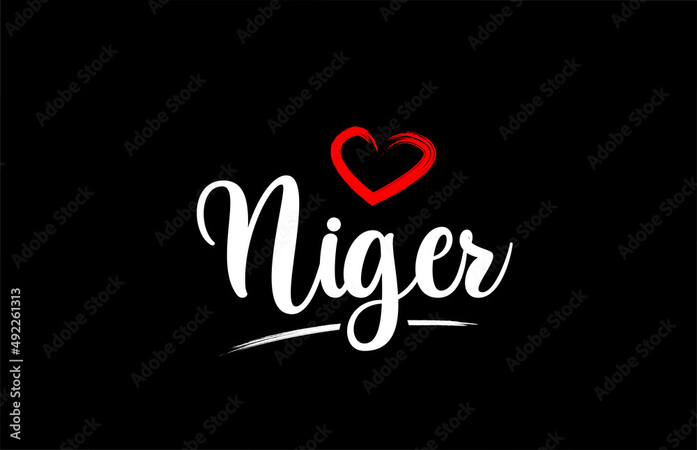 Niger country with love red heart on black background