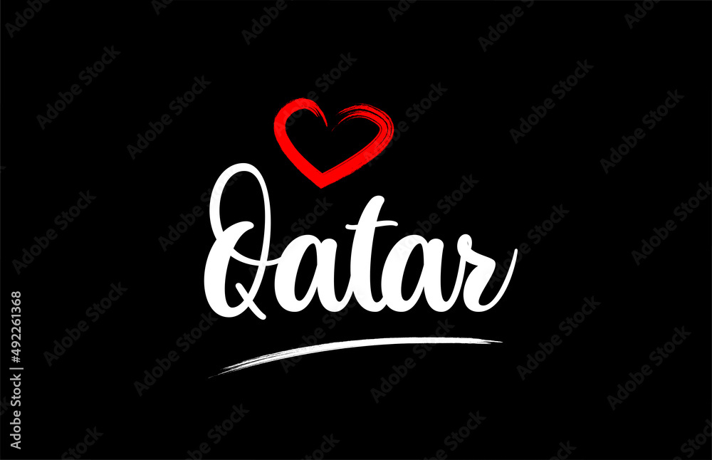 Qatar country with love red heart on black background