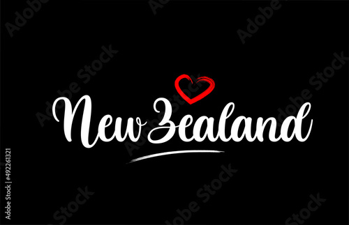 New Zealand country with love red heart on black background
