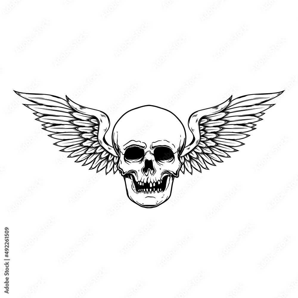 Fototapeta premium Winged skull . Design element for emblem, sign, badge, logo. Vector illustration