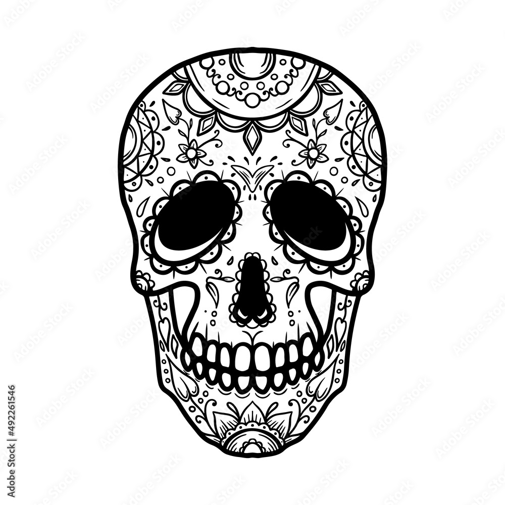 Fototapeta premium Sugar skull in monochrome style. Design element for logo, label, sign, emblem. Vector illustration