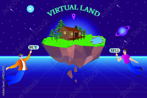 Metaverse virtual reality land for sell and buy in metaverse cyber space futuristic environment background.	
