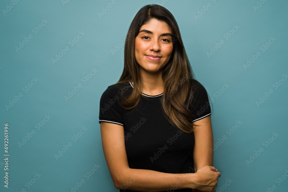 Attractive woman feeling shy Attractive woman feeling shy