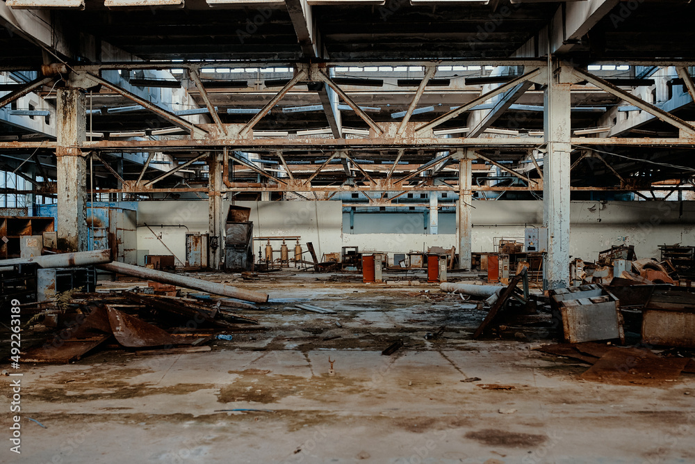 factory warehouses abandoned city of Pripyat in the Chernobyl zone