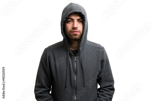 Portrait of an attractive man in a hoodie
