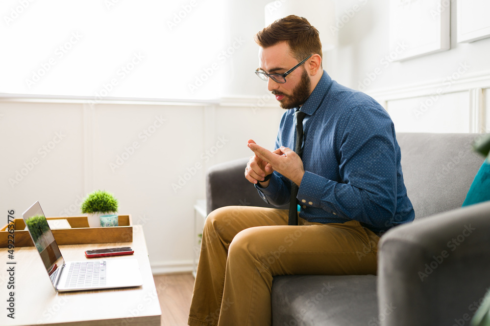 Professional man on an online meeting with HR Professional man on an online meeting with HR