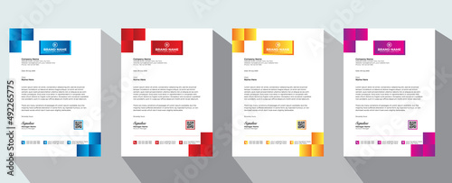 Professional Abstract corporate Letterhead template Design for Advertising Company Profile Layout, Letterhead Design Simple, And Clean Print-ready with Red, Orange, Blue and Violet CMYK Color 30