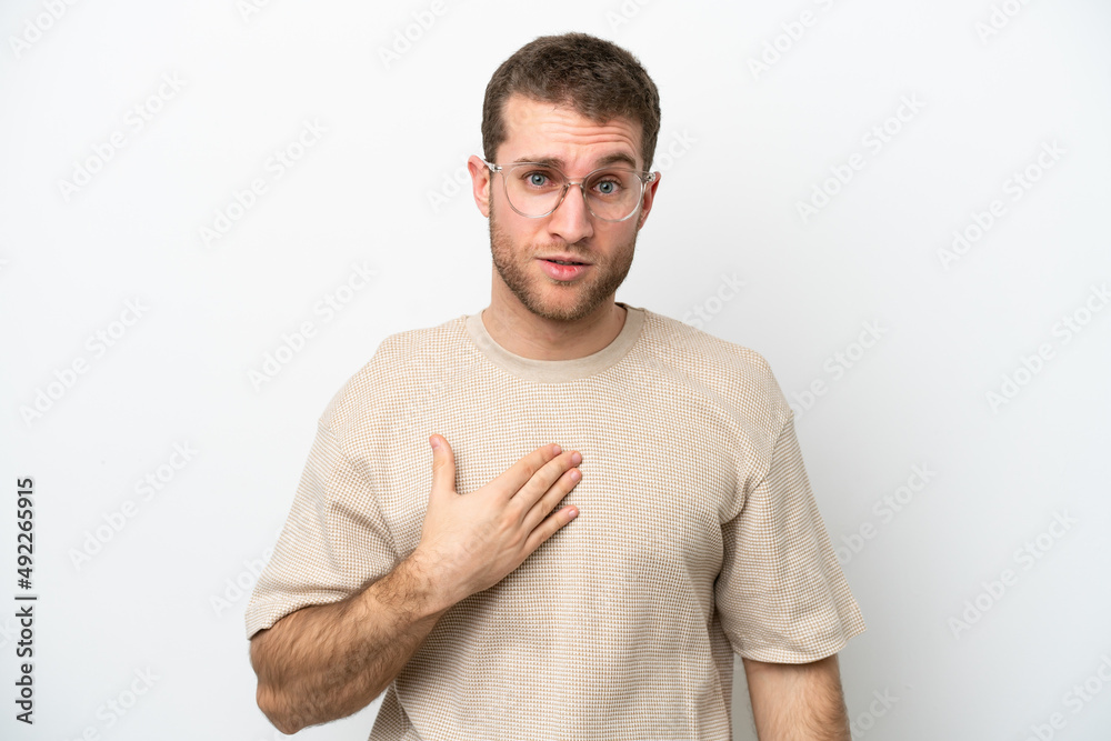 Young caucasian man isolated on white background pointing to oneself Young caucasian man isolated on white background pointing to oneself