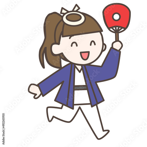 Clip art of woman with fan in both hands