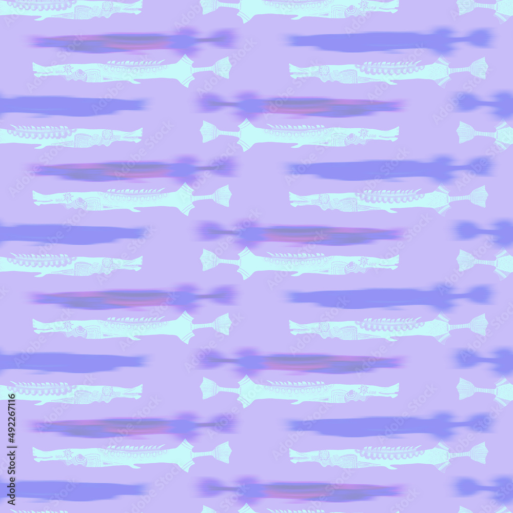 Ultraviolet iridescent fish pattern background. Modern digital lavender peri purple under the sea fishes texture. Tropical calm coastal wellness all over print.