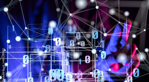 Global network. Blockchain. 3D illustration. Neural networks and artificial intelligence. Abstract