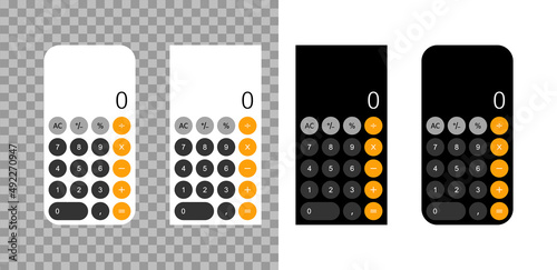 Calculator app. Mobile app for calculate with interface in smartphone screen. Number on calculator. Software with ui for cellphone. Design mockup with keyboard. Vector
