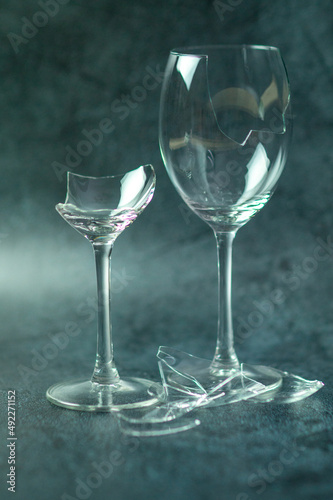 Two broken wine glasses