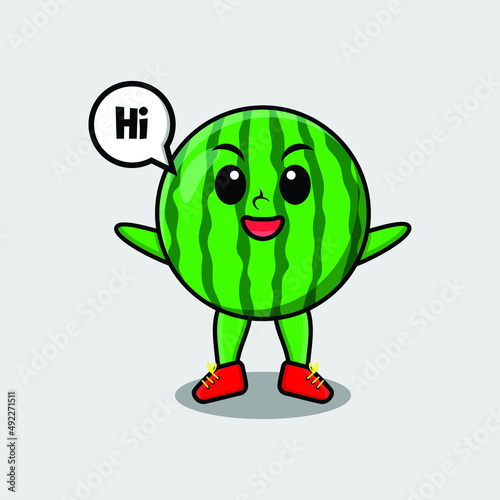 Cute cartoon watermelon character with happy expression in modern style design