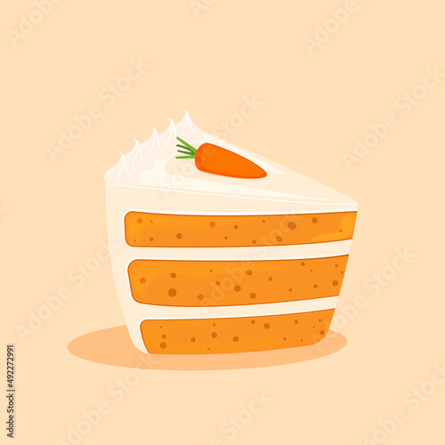Piece of carrot cake. Cake slice with carrot. Vector illustration.