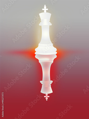 Red chess king reflection on mirror