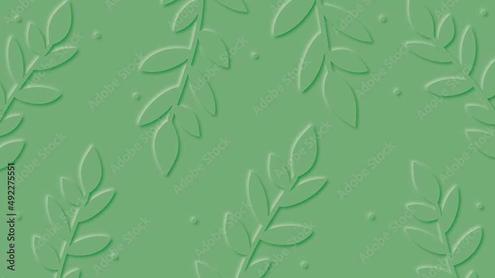 Abstract composition of shapes of plant branches with shadow effect over a green background, vector illustration with spring theme.