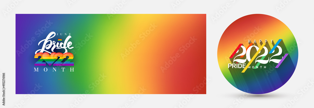 Set of Pride gradient background with 2022 LGBTQ Pride flag colours ...