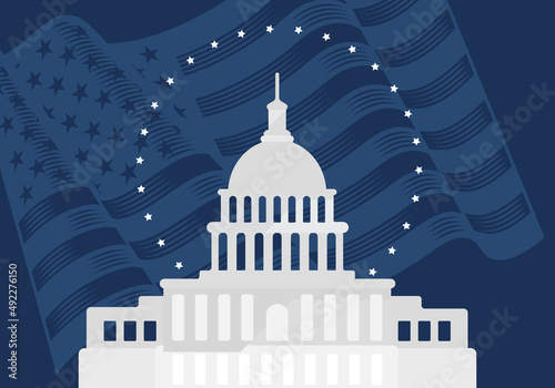 White House, Capitol Building Flat Illustration
