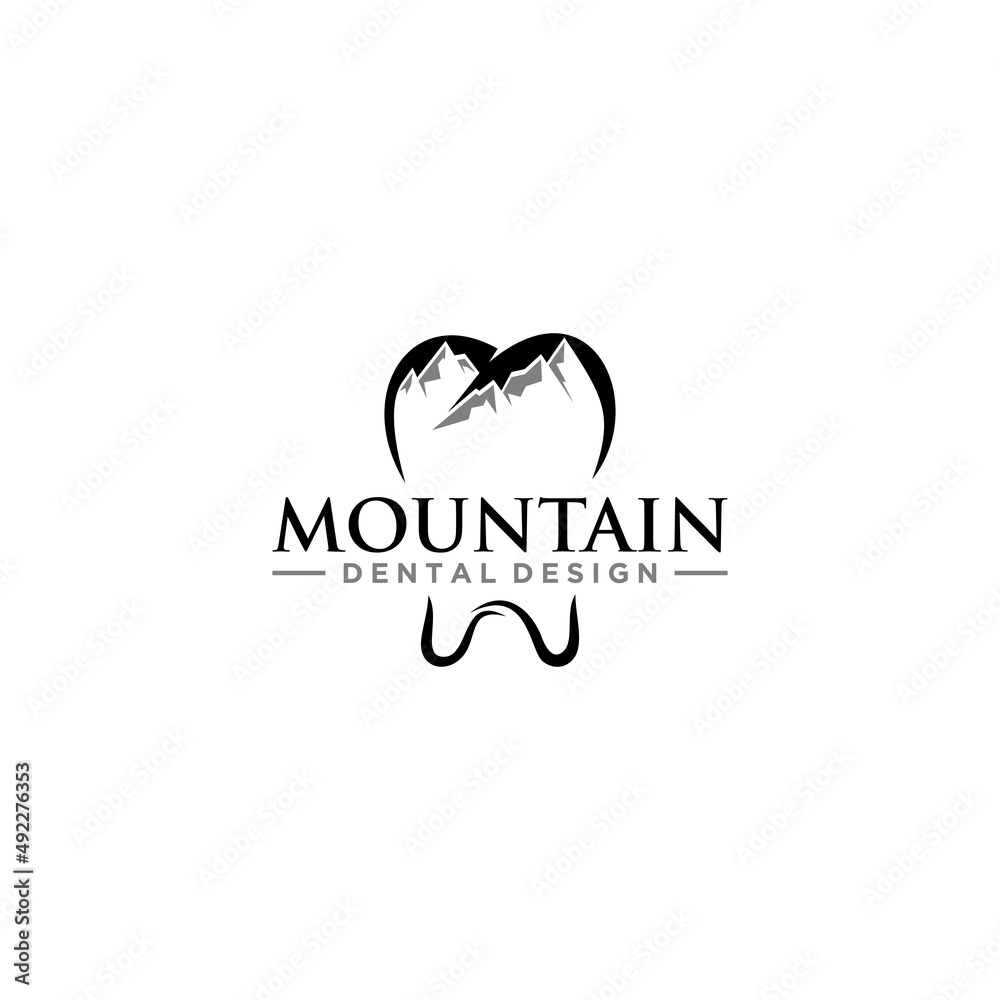 Dental with mountain sign logo design. Dental with mountain sign logo design.