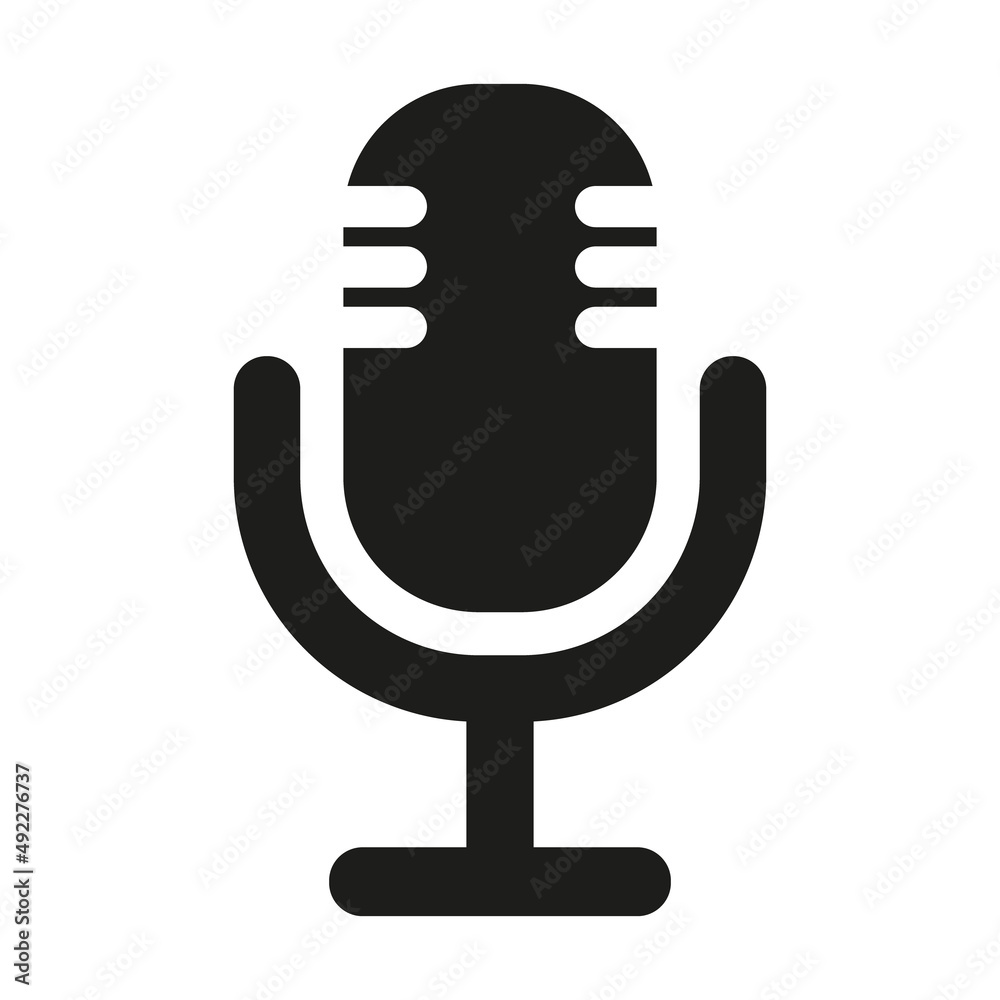 Microphone icon. Isolated web icon. Logo design. Flat vector illustration in black and white. Microphone icon. Isolated web icon. Logo design. Flat vector illustration in black and white.