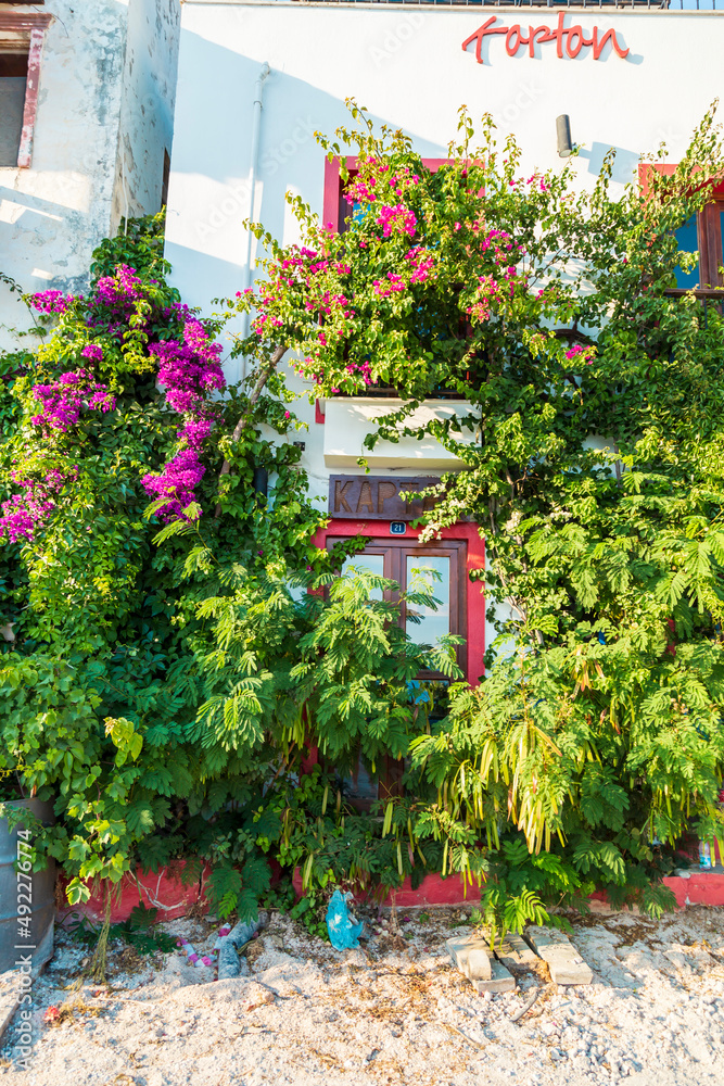 Traditional houses in the streets of Kalkan, Turkish Mediterranean style