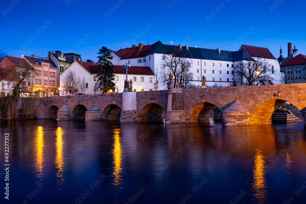 Oldest czech stony bridge in city of Pisek on the Otava river. Czechia