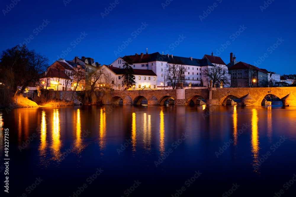 Obraz premium Oldest czech stony bridge in city of Pisek on the Otava river. Czechia