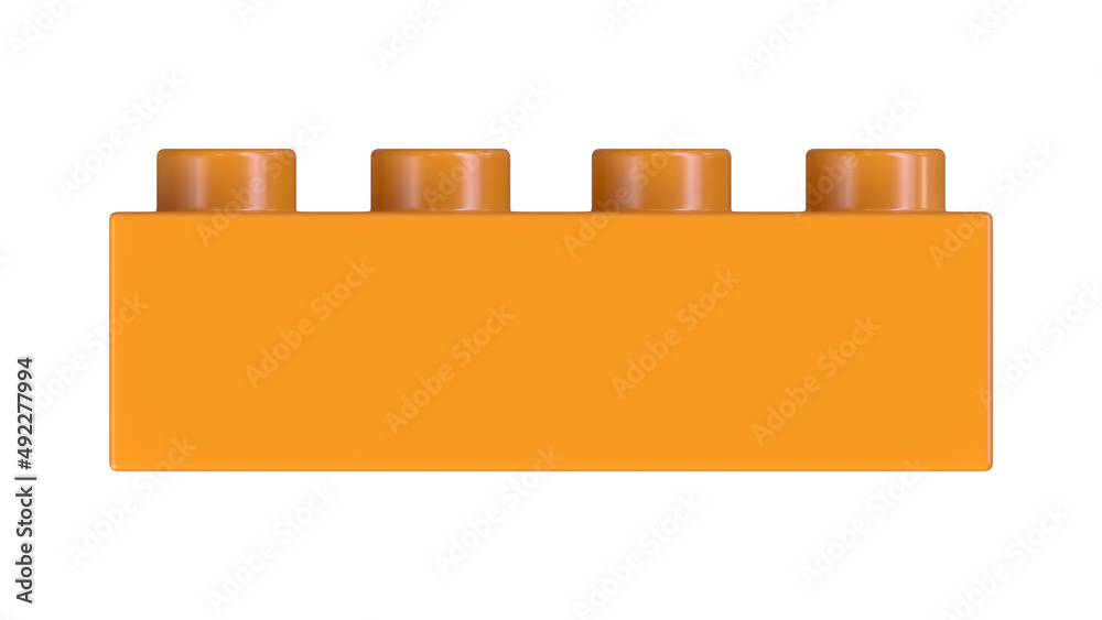 8K Ultra HD Front View of an Orange Plastic Lego Toy Brick Isolated on White Children Building Block. High Quality 3D Rendering with Work Path, 7680x4320 Stock Illustration