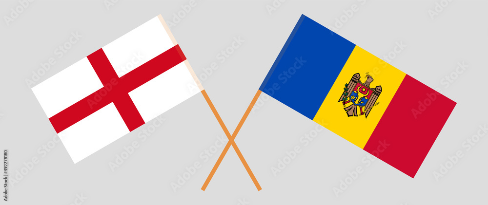 Crossed flags of England and Moldova. Official colors. Correct proportion