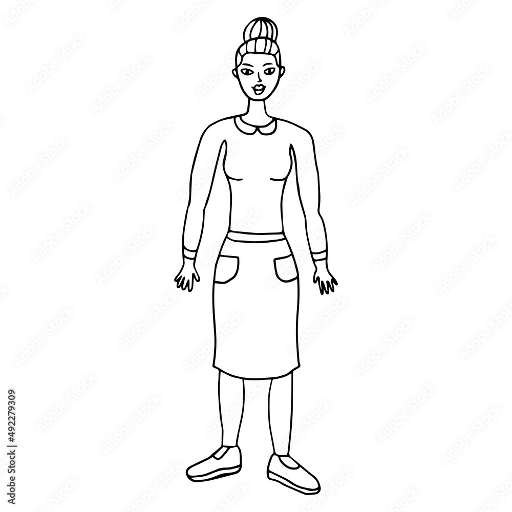 Cute cartoon hand drawn doodle business woman standing. Office worker. Cute cartoon hand drawn doodle business woman standing. Office worker.