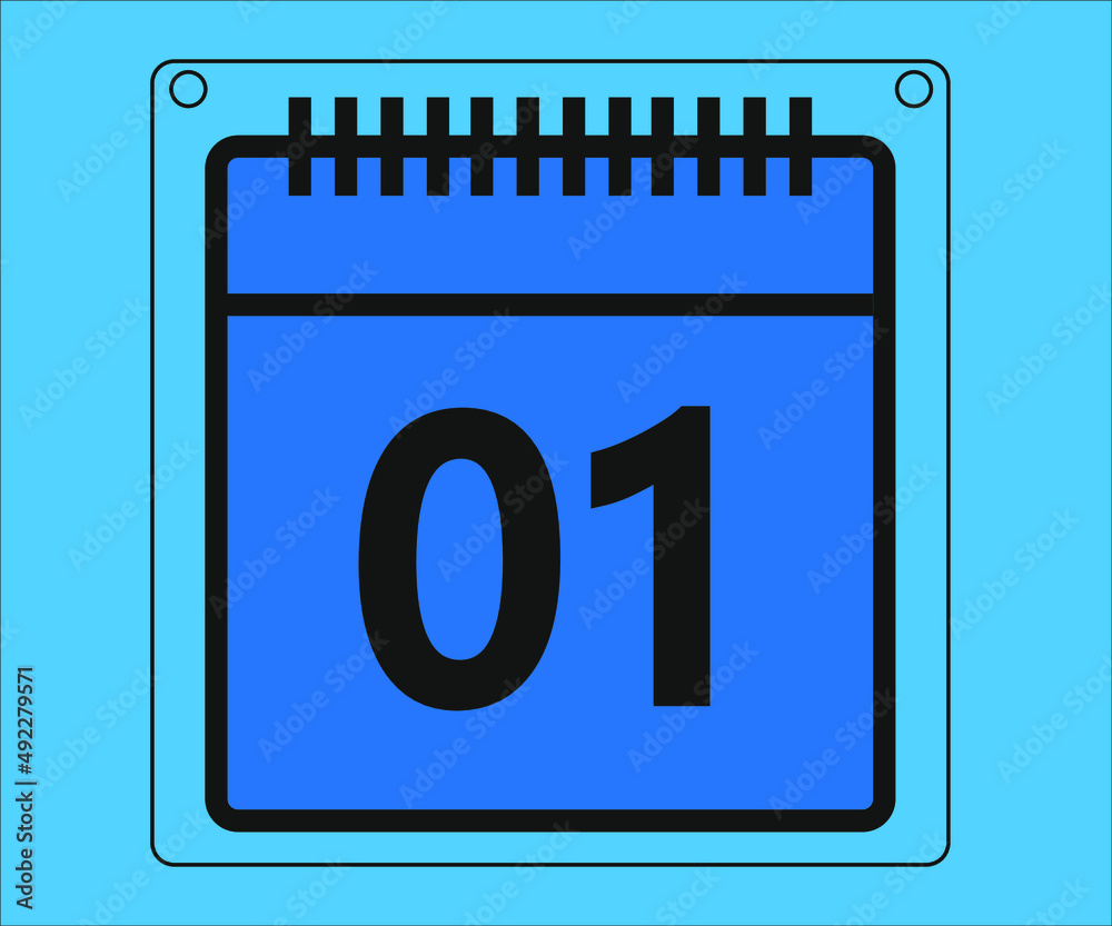 day 1. calendar vector design and illustration in blue. Drawing isolated white background day 1. calendar vector design and illustration in blue. Drawing isolated white background