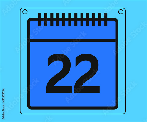 day 22. calendar vector design and illustration in blue. Drawing isolated white background