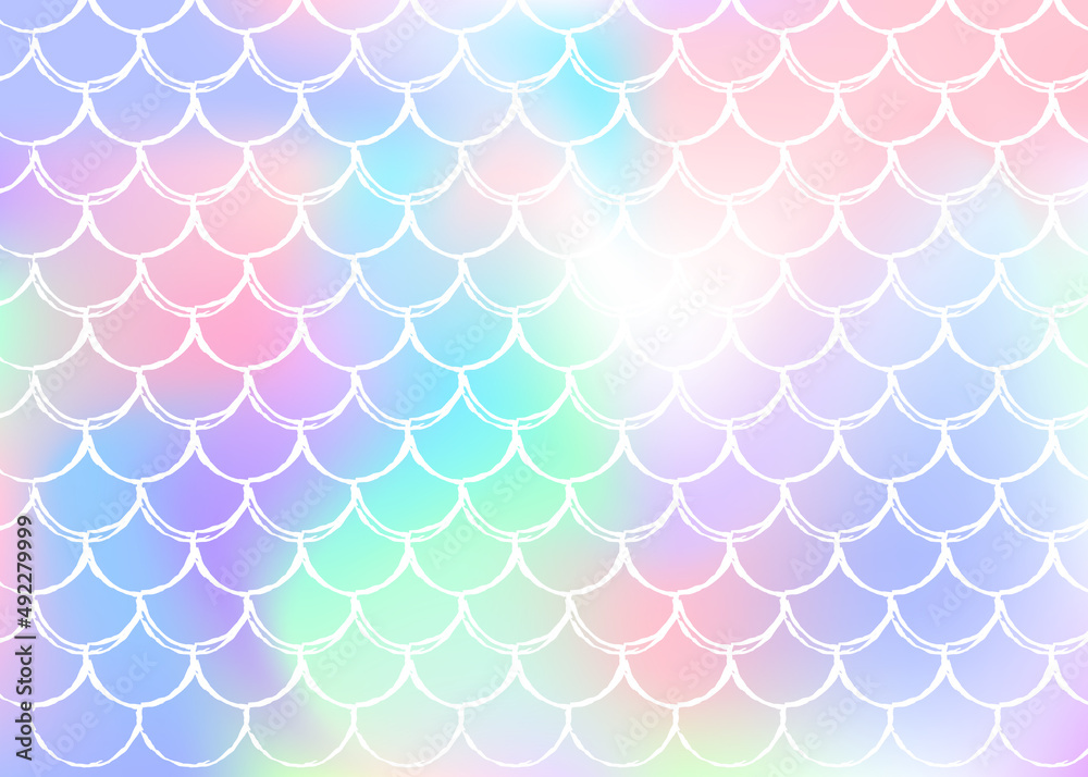 Holographic scale background with gradient mermaid.