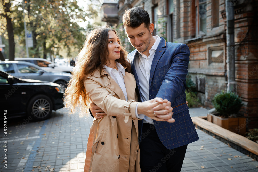 Young happy couple in the city of Ukraine. Lifestyle