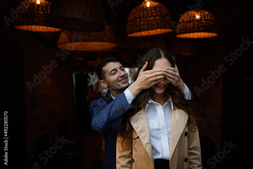 Young happy couple in the city of Ukraine. Lifestyle