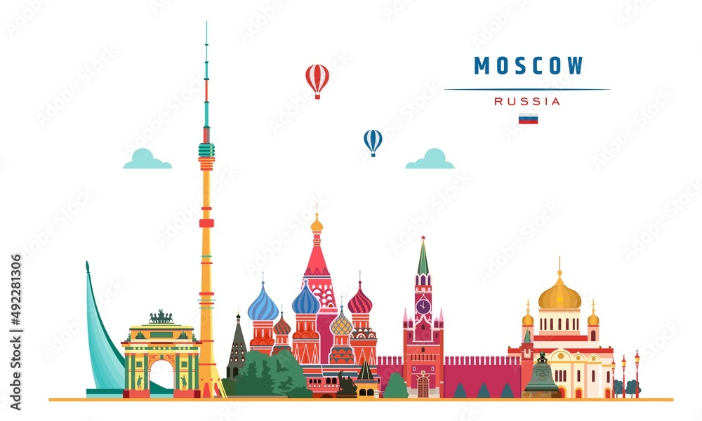 Moscow historical landmarks vector illustration.