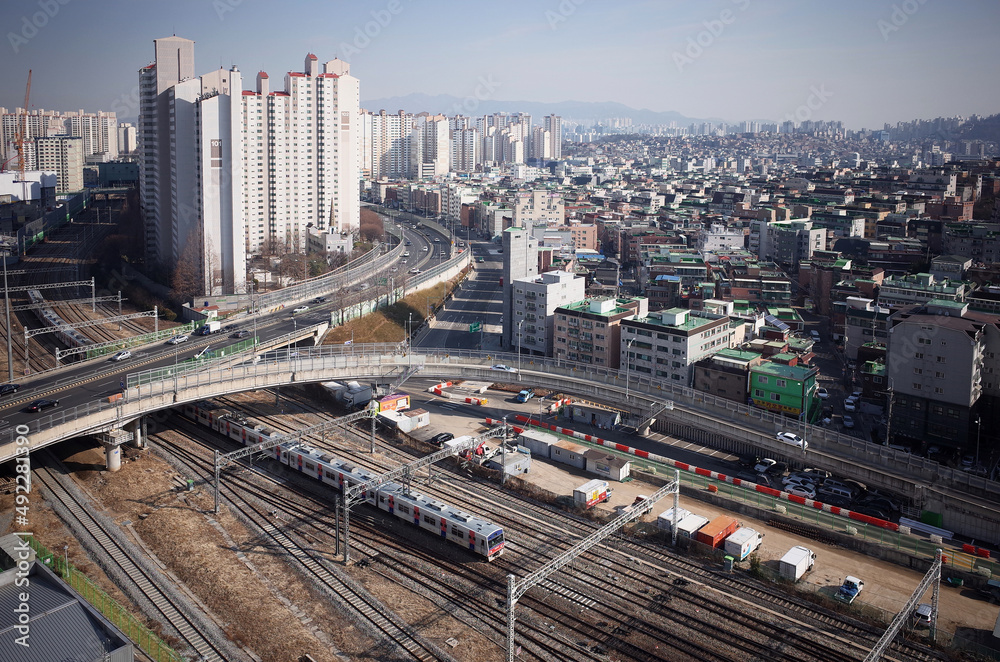 Railroad in Seoul, South Korea. Railroad in Seoul, South Korea.