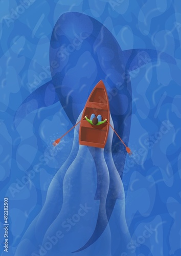 Fisher in Boat with a big fish 