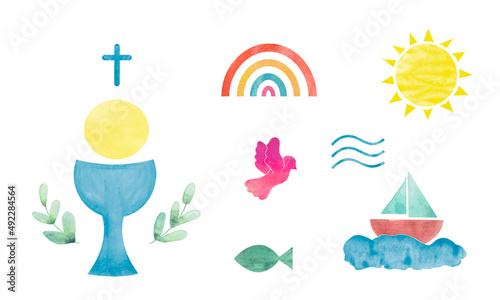 Vászonkép Symbole für Taufe und Erstkommunion