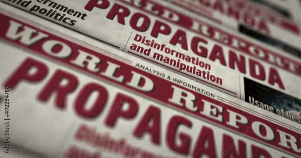 Propaganda, fake news, manipulation and disinformation daily newspaper report printing. Abstract concept retro 3d rendering seamless looped.