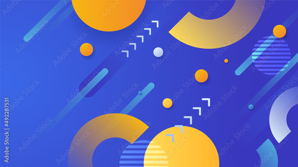 Fototapeta premium Blue background with orange and yellow color composition in abstract. Abstract backgrounds with a combination of lines and circle dots can be used for your ad banners, sale banner template, and more